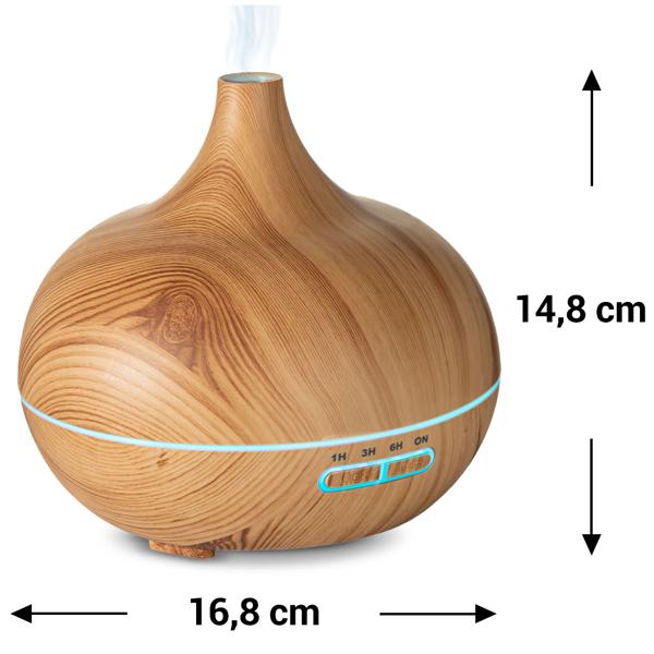 Aroma-Diffuser in eleganter Holzoptik für ätherische Öle, LED-Beleuchtung in 7 Farben & Timer, 300 ml, formschöne Raumbefeuchtung für Ihr Zuhause