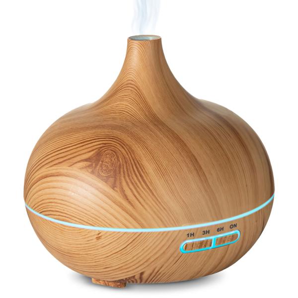 Aroma-Diffuser in eleganter Holzoptik für ätherische Öle, LED-Beleuchtung in 7 Farben & Timer, 300 ml, formschöne Raumbefeuchtung für Ihr Zuhause