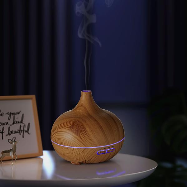 Aroma-Diffuser in eleganter Holzoptik für ätherische Öle, LED-Beleuchtung in 7 Farben & Timer, 300 ml, formschöne Raumbefeuchtung für Ihr Zuhause