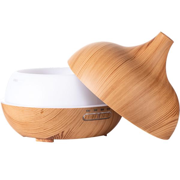 Aroma-Diffuser in eleganter Holzoptik für ätherische Öle, LED-Beleuchtung in 7 Farben & Timer, 300 ml, formschöne Raumbefeuchtung für Ihr Zuhause