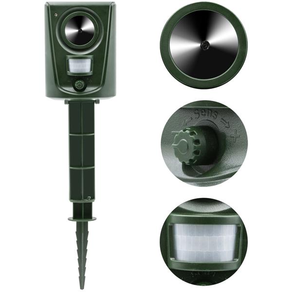 Effektiver Ultraschall Tiervertreiber, Tierabwehr m. PIR-Bewegungsmelder, bis 60 m², vertreibt Hunde, Katzen, Kleintiere, Vögel, Marder