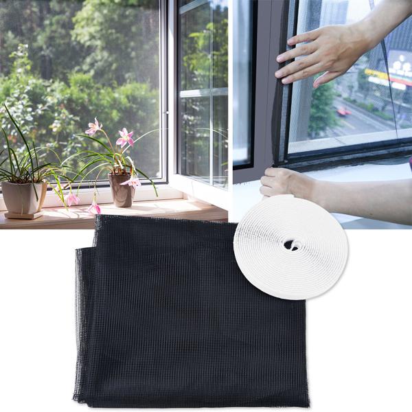 Fliegennetz für Fenster bis 130 x 150 cm, Fliegengitter individuell zuschneidbar PLUS 6m Klettband - Mückenschutz ohne Bohren