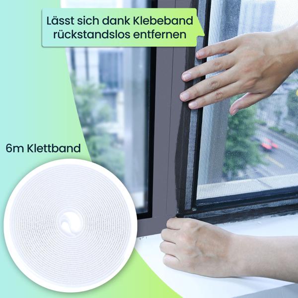 Fliegennetz für Fenster bis 130 x 150 cm, Fliegengitter individuell zuschneidbar PLUS 6m Klettband - Mückenschutz ohne Bohren