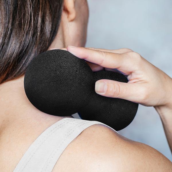 Doppel-Faszienmassageball (8 cm, schwarz): Punktuelle Massage für Nacken, Rücken & mehr. Einfache Anwendung für effektive Entspannung