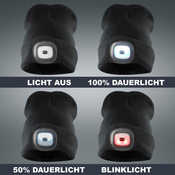 LED-Beanie leuchtend, schwarz, mit starkem LED-Licht – Zuverlässige Wintermütze für maximale Sicherheit im Dunkeln
