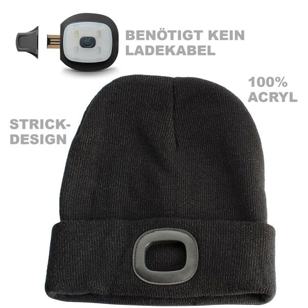 LED-Beanie leuchtend, schwarz, mit starkem LED-Licht – Zuverlässige Wintermütze für maximale Sicherheit im Dunkeln