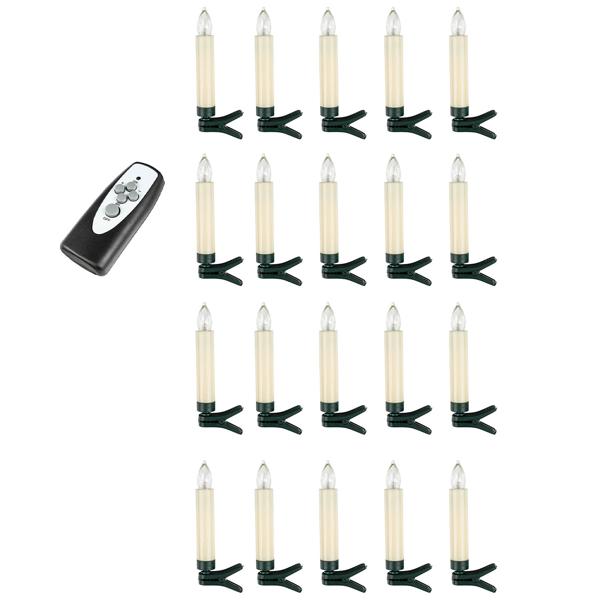20 kabellose LED-Weihnachtsbaum-Kerzen - Dimmbar & Flacker-Effekt - Inkl. Fernbedienung, 6h Timer - IP44 - Warmweiss