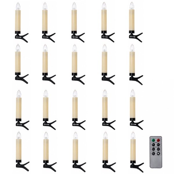 20 kabellose LED-Weihnachtsbaum-Kerzen - Dimmbar & Flacker-Effekt - Inkl. Fernbedienung, 4/8h Timer - IP44 - Warmweiss