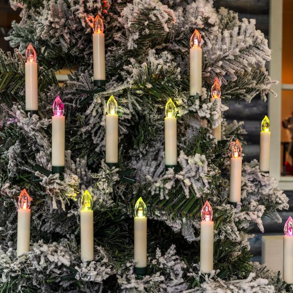 30 kabellose LED-Weihnachtsbaum-Kerzen - Multicolor mit Fernbedienung & Timerfunktion (6h) - Innen- & Aussenbereich - 3 Leuchtfunktionen - langlebig