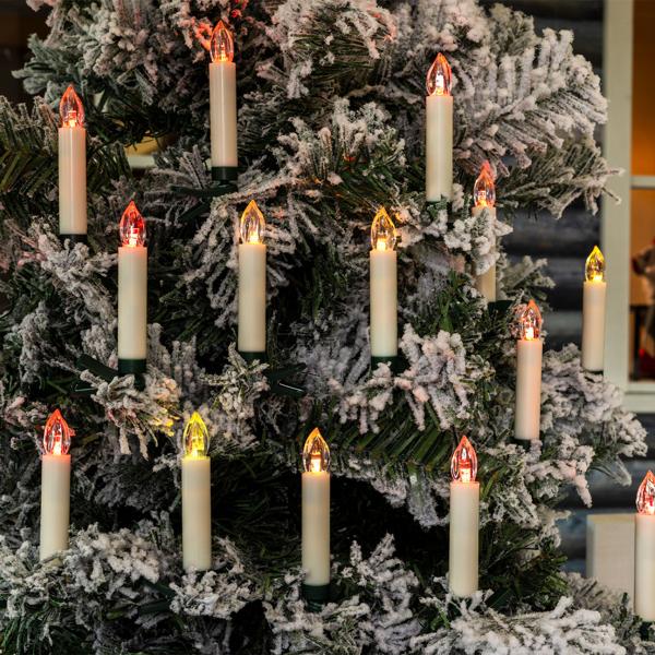 30 kabellose LED-Weihnachtsbaum-Kerzen - Multicolor mit Fernbedienung & Timerfunktion (6h) - Innen- & Aussenbereich - 3 Leuchtfunktionen - langlebig