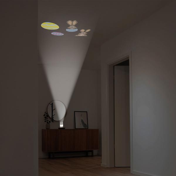 2er-Set Projektor Kerze - bunte Lichtshows an Wände/Decken - 3 Schablonen, 4 Motive, Timer & kabellos Batteriebetrieb, 7x15cm, weiss - LED-Projektor