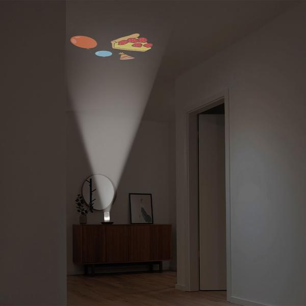 2er-Set Projektor Kerze - bunte Lichtshows an Wände/Decken - 3 Schablonen, 4 Motive, Timer & kabellos Batteriebetrieb, 7x15cm, weiss - LED-Projektor