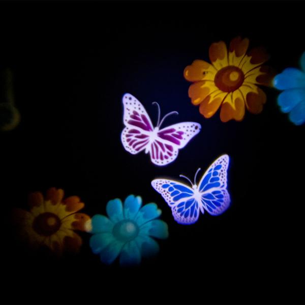 2er-Set Projektor Kerze - bunte Lichtshows an Wände/Decken - 3 Schablonen, 4 Motive, Timer & kabellos Batteriebetrieb, 7x15cm, weiss - LED-Projektor