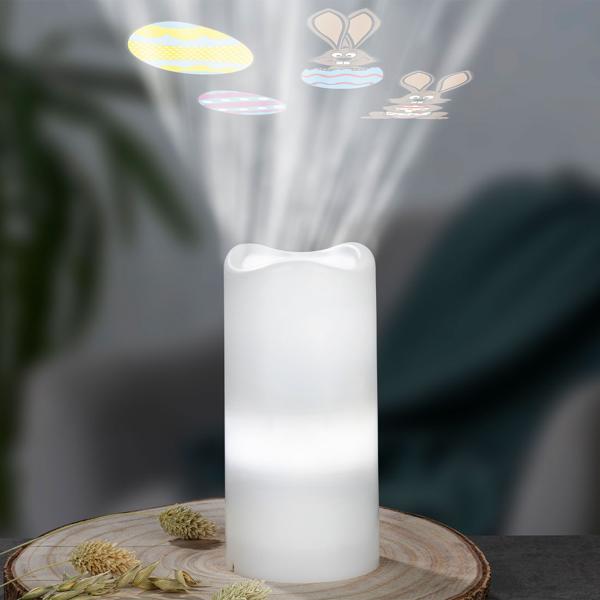 2er-Set Projektor Kerze - bunte Lichtshows an Wände/Decken - 3 Schablonen, 4 Motive, Timer & kabellos Batteriebetrieb, 7x15cm, weiss - LED-Projektor