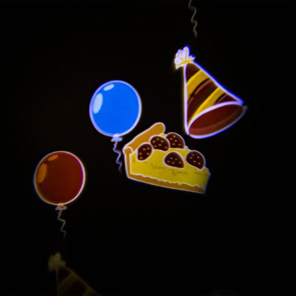 2er-Set Projektor Kerze - bunte Lichtshows an Wände/Decken - 3 Schablonen, 4 Motive, Timer & kabellos Batteriebetrieb, 7x15cm, weiss - LED-Projektor