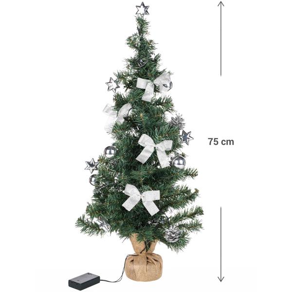 Künstlicher Weihnachtsbaum 75cm - LED Beleuchtung, geschmückt mit 20 warm-weissen LEDs, Timerfunktion (6h/18h) - Wiederverwendbar, PVC/Jute