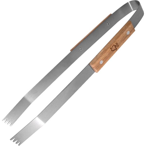 3-tlg. Edelstahl-Grillbesteck: Gabel, Zange und Wender mit extralangen Gummiholz-Griffen, robust, hitzebeständig & ideal für jeden Grillmeister