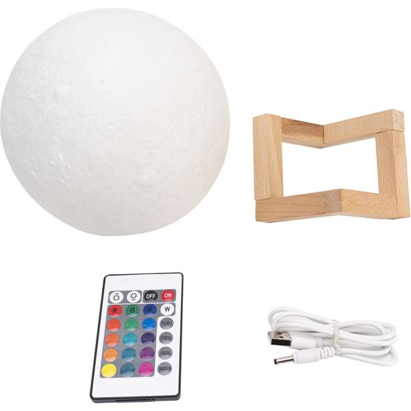2er-Set Beeindruckende 3D Mond Dekorations- Lampe mit Holzständer, Touch-& Fernbedienung, 16 Farben, 5 Leuchtmodi, Akku, Ø 15 cm