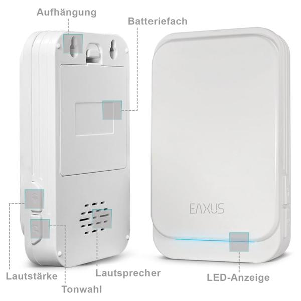 Kabellose Funk Türklingel & Durchgangsmelder mit PIR-Sensor, IP44, 36 Klingeltöne, weiss: für mehr Sicherheit & Komfort