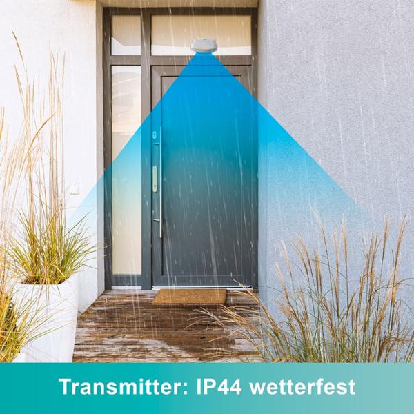 Kabellose Funk Türklingel & Durchgangsmelder mit PIR-Sensor, IP44, 36 Klingeltöne, weiss: für mehr Sicherheit & Komfort