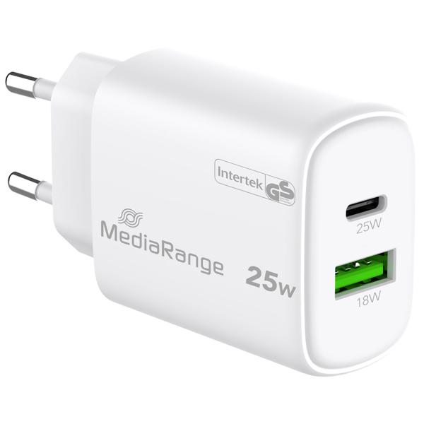 3er-Set Dual Schnellladeadapter, GaN, 1x USB-C und USB-A, 25 Watt, weiss, USB Ladegerät Quick Charge für iPhone, Samsung, Huawei, Pixel, Airpods