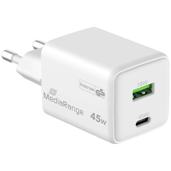 2er-Set Dual USB Ladegerät, GaN, 1 x USB-C und 1 x USB-A, QC 45 Watt, weiss, für iPhone 16, 15, 14, 13, 12, 11, X, iPad, Samsung Galaxy, Huawei, Pixel