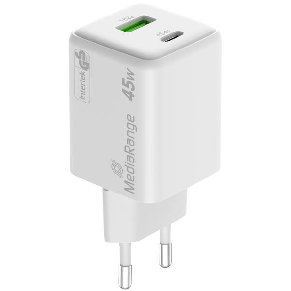 2er-Set Dual USB Ladegerät, GaN, 1 x USB-C und 1 x USB-A, QC 45 Watt, weiss, für iPhone 16, 15, 14, 13, 12, 11, X, iPad, Samsung Galaxy, Huawei, Pixel