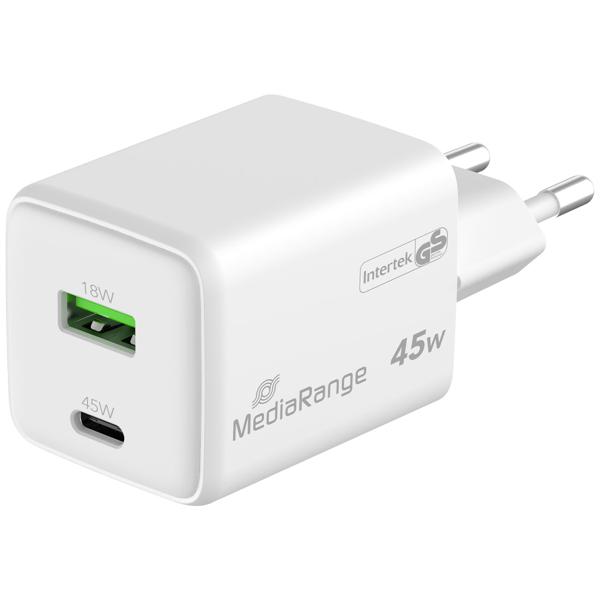 2er-Set Dual USB Ladegerät, GaN, 1 x USB-C und 1 x USB-A, QC 45 Watt, weiss, für iPhone 16, 15, 14, 13, 12, 11, X, iPad, Samsung Galaxy, Huawei, Pixel