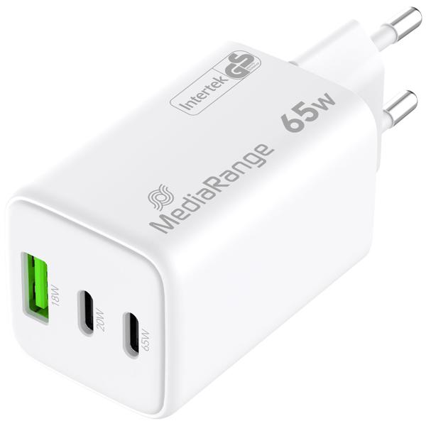 2er-Set Schnellladeadapter GaN 65W – Schnelles Laden für 3 Geräte mit 2x USB-C PD & 1x USB-A QC 3.0 – Kompakt & sicher für Zuhause, Büro, Reise, weiss