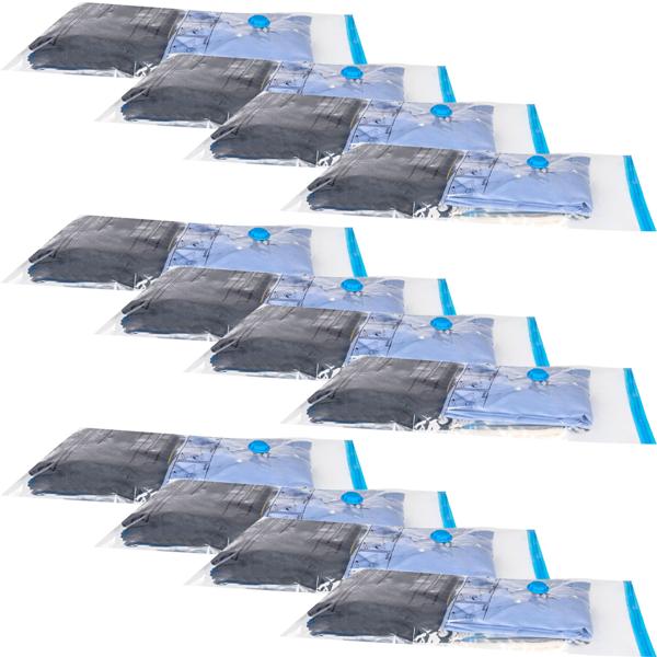 12er-Set Vakuum-Beutel mit Clip-Verschluss - 80% mehr Stauraum für Kleidung & Bettdecken - 2 Grössen (86x50 cm, 130x74 cm) - Staubsauger-Ventil