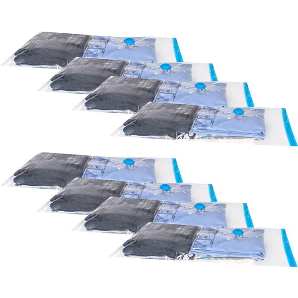 8er Vakuum-Beutel Set mit Clip-Verschluss - 2 Grössen (86x50cm & 130x74cm) - spart 80% Platz für Kleidung & Bettwäsche - Staubsauger-kompatibel