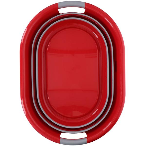 Faltbarer Wäschekorb Rot/Grau - 27L Volumen mit Tragegriffen - Platzsparend zusammenklappbar - Robuster PP/TPR Kunststoff 60x45x30cm für Zuhause, Camping, Wohnmobil