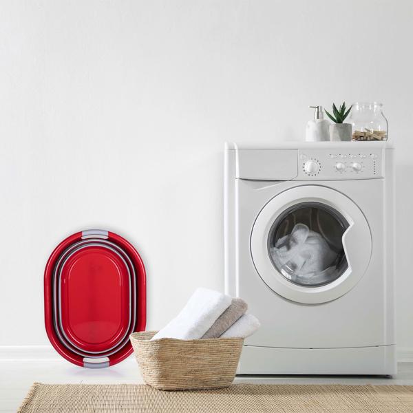 Faltbarer Wäschekorb Rot/Grau - 27L Volumen mit Tragegriffen - Platzsparend zusammenklappbar - Robuster PP/TPR Kunststoff 60x45x30cm für Zuhause, Camping, Wohnmobil