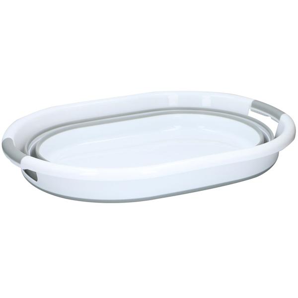 Platzsparender, faltbarer Wäschekorb (27L) in elegantem Weiss-Grau – Mit ergonomischen Tragegriffen, 60x45x30cm–Für müheloses Wäschehandling