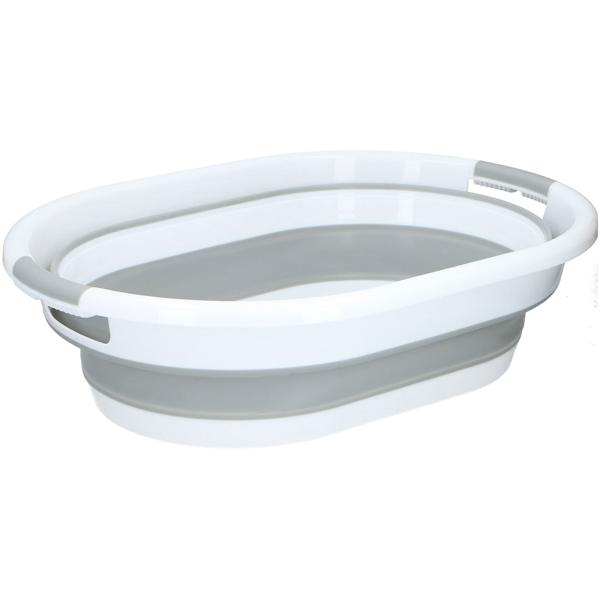 Platzsparender, faltbarer Wäschekorb (27L) in elegantem Weiss-Grau – Mit ergonomischen Tragegriffen, 60x45x30cm–Für müheloses Wäschehandling