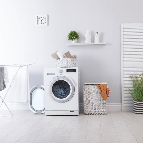 Platzsparender, faltbarer Wäschekorb (27L) in elegantem Weiss-Grau – Mit ergonomischen Tragegriffen, 60x45x30cm–Für müheloses Wäschehandling