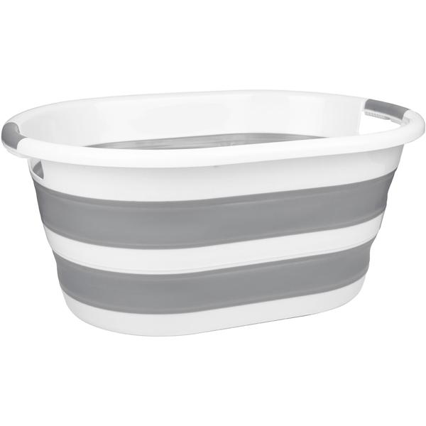 Platzsparender, faltbarer Wäschekorb (27L) in elegantem Weiss-Grau – Mit ergonomischen Tragegriffen, 60x45x30cm–Für müheloses Wäschehandling