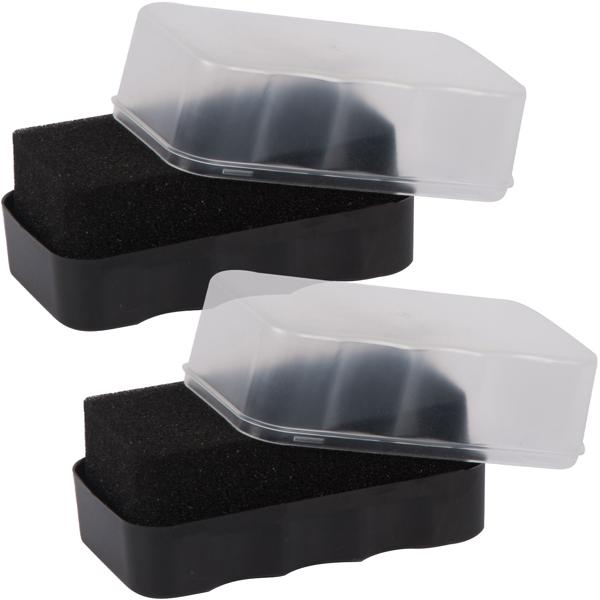 Schuhpolitur Schwamm 2er-Set - für Leder & Kunstleder - verleiht neuem Glanz, kratzfreie Pflege, neutral für alle Farben - inkl. Aufbewahrungsbox