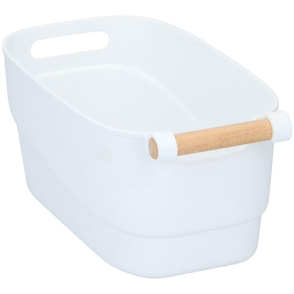 Stilvolles Aufbewahrungsboxen-Set (2 Grössen): Kunststoff mit Bambus-Griff, weiss (33x15cm, 27x12cm) – elegante Ordnungshelfer für Küche, Bad & Büro