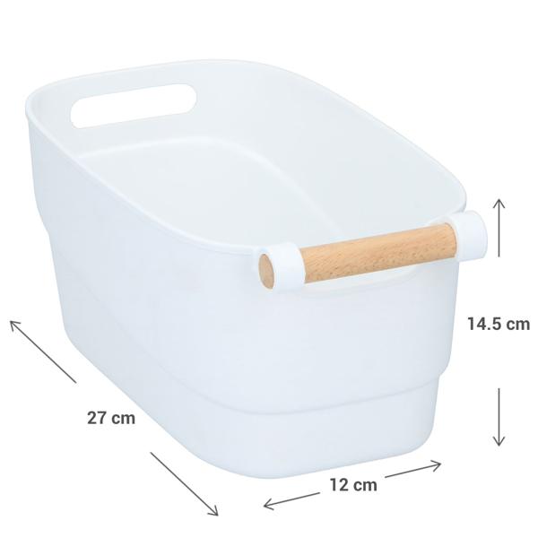 Stilvolles Aufbewahrungsboxen-Set (2 Grössen): Kunststoff mit Bambus-Griff, weiss (33x15cm, 27x12cm) – elegante Ordnungshelfer für Küche, Bad & Büro