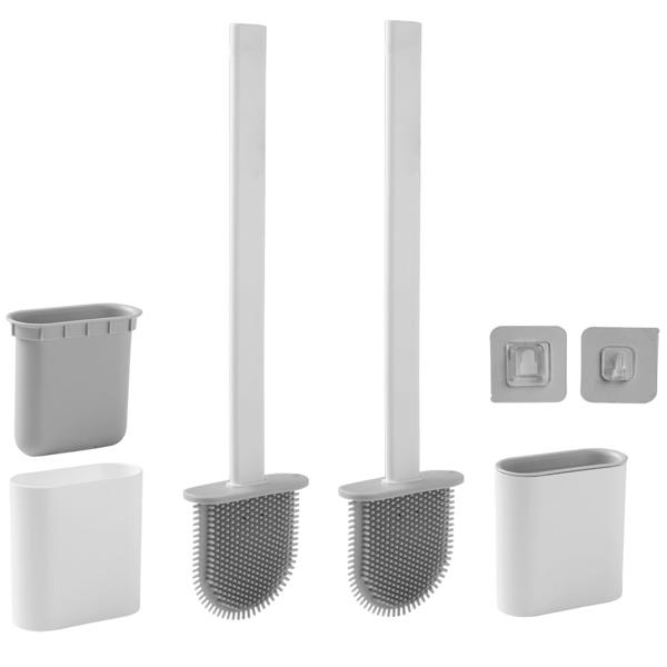 2er-Set WC-Bürste mit Silikonborsten, 2 Toilettenbürsten inkl. Bürstenhalter, weiss/grau, schnell trocknend, die effizientere Art der Toiletten Hygiene