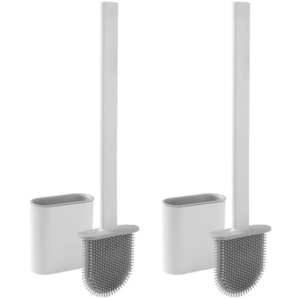 2er-Set WC-Bürste mit Silikonborsten, 2 Toilettenbürsten inkl. Bürstenhalter, weiss/grau, schnell trocknend, die effizientere Art der Toiletten Hygiene