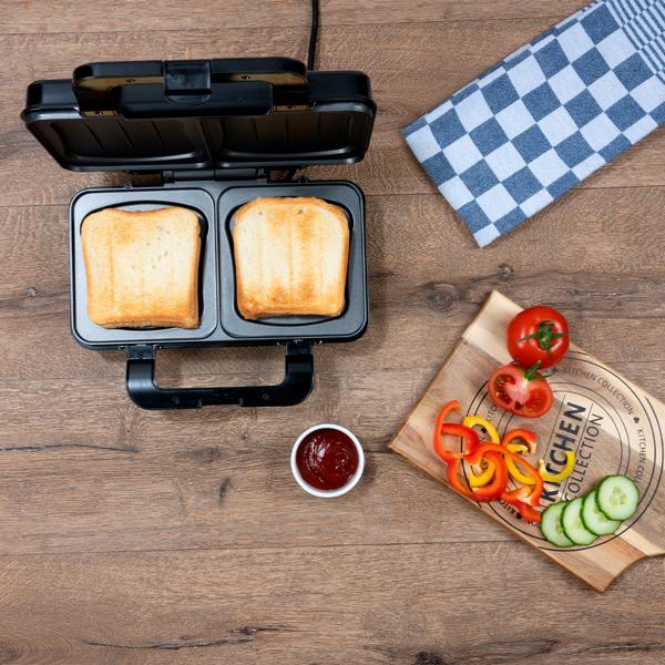 XL Sandwichmaker (starke 900W): schwarz-silber, für 2 grosse Sandwiches, Antihaftbeschichtung - Schnelle & gleichmässige Zubereitung