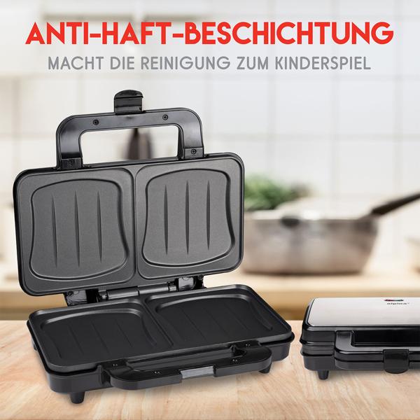 XL Sandwichmaker (starke 900W): schwarz-silber, für 2 grosse Sandwiches, Antihaftbeschichtung - Schnelle & gleichmässige Zubereitung