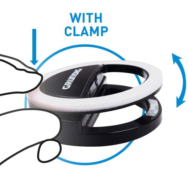 Innovative Ringleuchte universal für Smartphones, Ø 3,3" (8,5 cm) mit Clip - ideal für Vlogs, Selfies und Online-Meetings