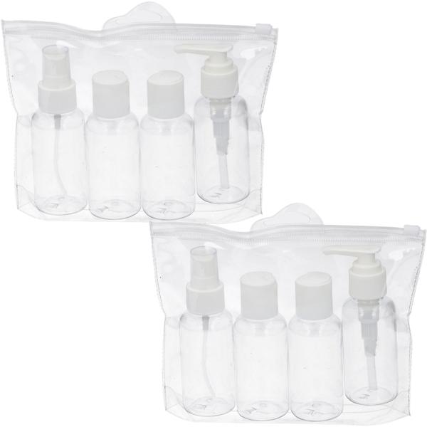 2er-Set Reiseflaschen-Set Handgepäck - 4tlg. Kosmetik-Set - 2 Pumpsprüher (75ml), 4 Flaschen (75ml), 2 Pumpspender (75ml), transparenter Beutel