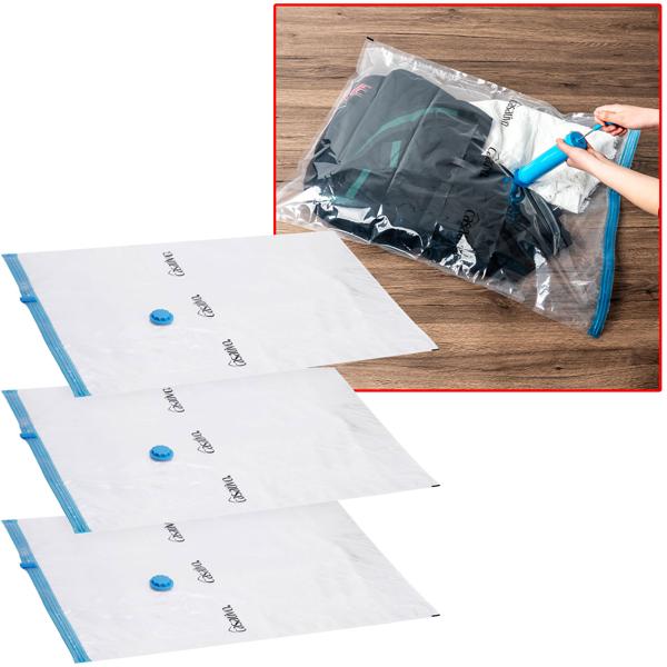 3er-Set Vakuumbeutel L, 60x80 cm - Platzsparende Kompression mit Staubsauger - Kleiderbeutel Schutz vor Staub, Falten, Motten, Feuchtigkeit & Gerüchen