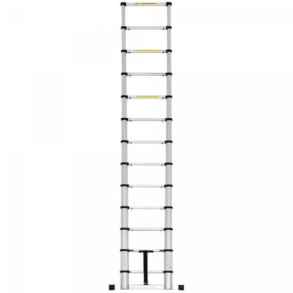 Praktische Teleskopleiter, ausziehbar bis 4,4 m, 150 kg Belastbarkeit, platzsparend, hochwertiges Aluminium, DIN EN131