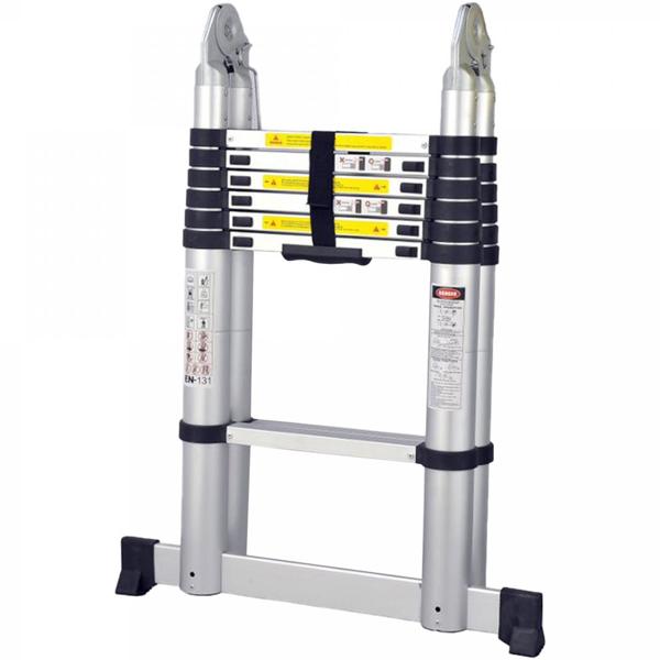 Praktische Teleskopleiter, ausziehbar bis 4,4 m, 150 kg Belastbarkeit, platzsparend, hochwertiges Aluminium, DIN EN131