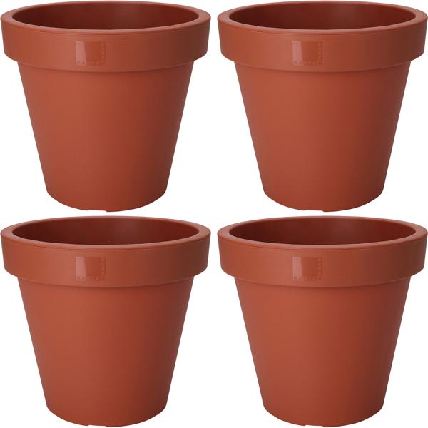 4er-Set Blumentopf rund terracotta - 100% recycelbarer Kunststoff - Ø 20 cm - Ideal für Innen- & Aussenbereich - Stapelbar & robust
